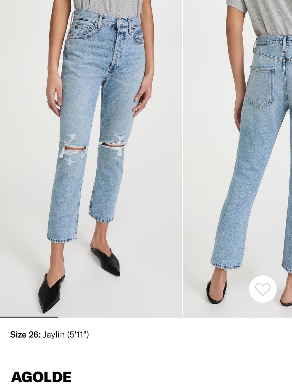 AGOLDE Riley Distressed Crop Jeans, Size 27